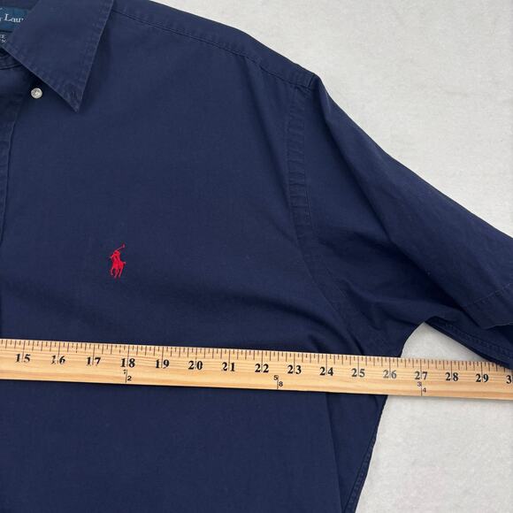 Ralph Lauren Blake Shirt Mens L Navy Blue Button Down Short Sleeve 100% Cotton - Picture 6 of 7